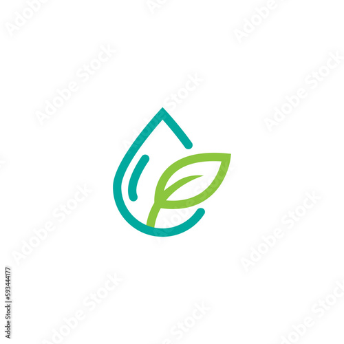 green eco icon. Illustration of water drop and green leaf