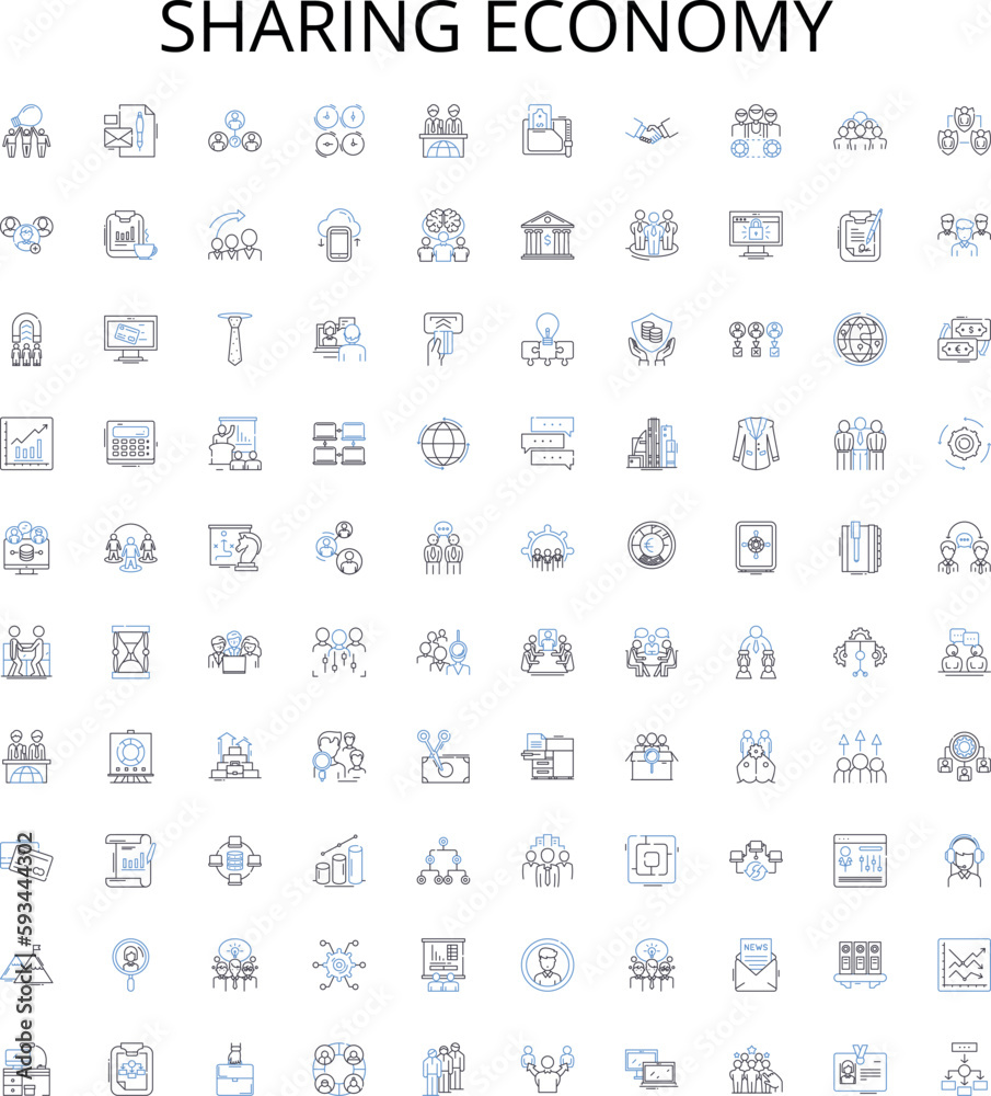 Sharing Economy outline icons collection. Collaborative, Network, Exchange, Disintermediation, Platform, Commercialization, Collaboration vector illustration set. Connectivity, Participation