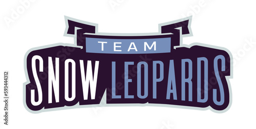 Bold sports font for snow leopard mascot logo. Text style lettering for esport, snow leopard mascot logo, sport team, college club. Font on ribbon. Vector illustration isolated on background