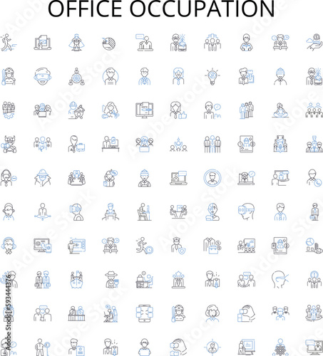 Office occupation outline icons collection. Clerk, Receptionist, Manager, Typist, Administrator, Accountant, Analyst vector illustration set. Supervisor, Consultant, Secretary linear signs