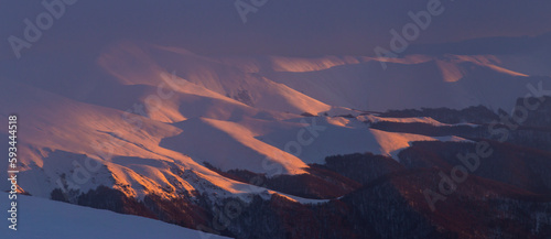 Beautiful sunset light in the Alps in winter