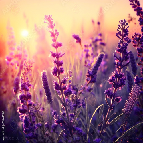 lavender flowers in the sun generative Ai © Hadi