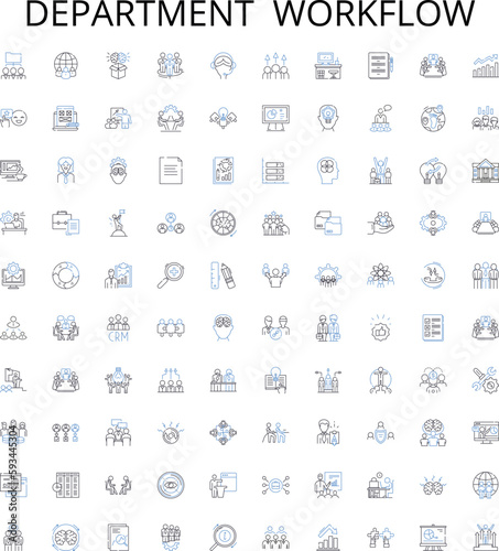 Department workflow outline icons collection. Department, Workflow, Management, Automation, Process, Systems, Efficiency vector illustration set. Productivity, Control, Software linear signs