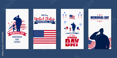 Vector illustration of US Memorial Day social media story feed set mockup template