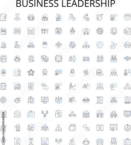 Business leadership outline icons collection. Leadership, Business, Manager, Strategy, Executive, Motivation, Influence vector illustration set. Management, Culture, Decisions linear signs