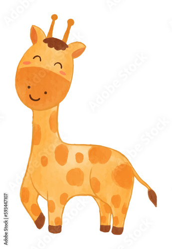 Giraffe . Watercolor paint design . Cute animal cartoon character . Walking position . Vector .