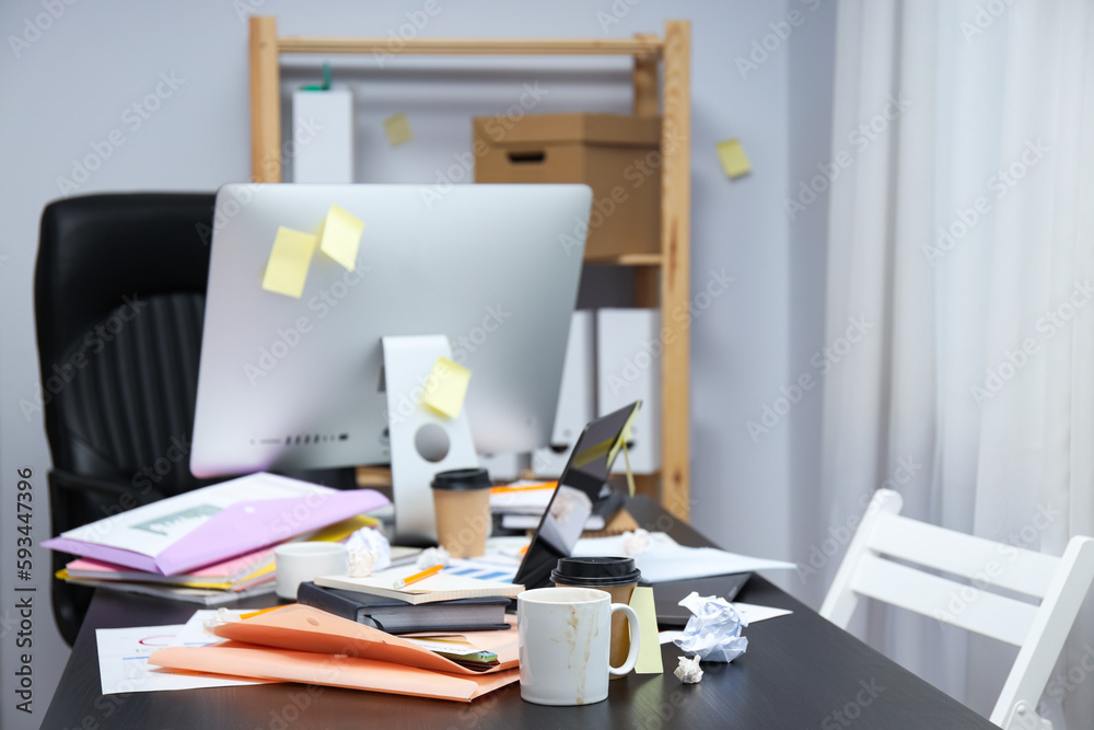 Naklejka premium Messy office workplace, workplace and workspace concept