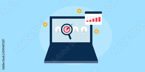 Finding customer with digital advertising, targeting online audience with data driven marketing technology, vector illustration web banner.