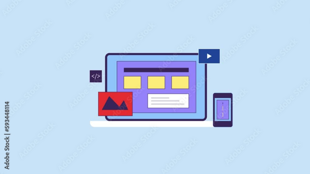 Website, web ui ux design, web development coding responsive layout display on digital device screen technology animation video.