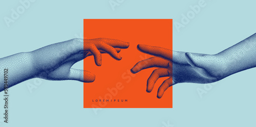 Hands reaching towards each other. Concept of human relation, togetherness or  partnership. 3D vector illustration. Design for banner, flyer, poster, cover or brochure. photo