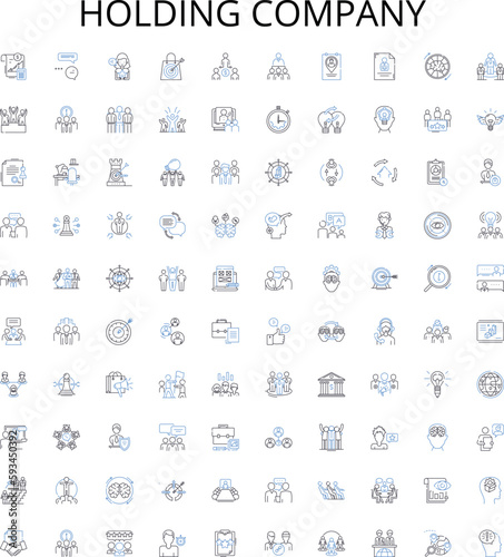 Holding company outline icons collection. holding, company, conglomerate, parent, investment, acquire, finance vector illustration set. diversified, multinational, corporate linear signs
