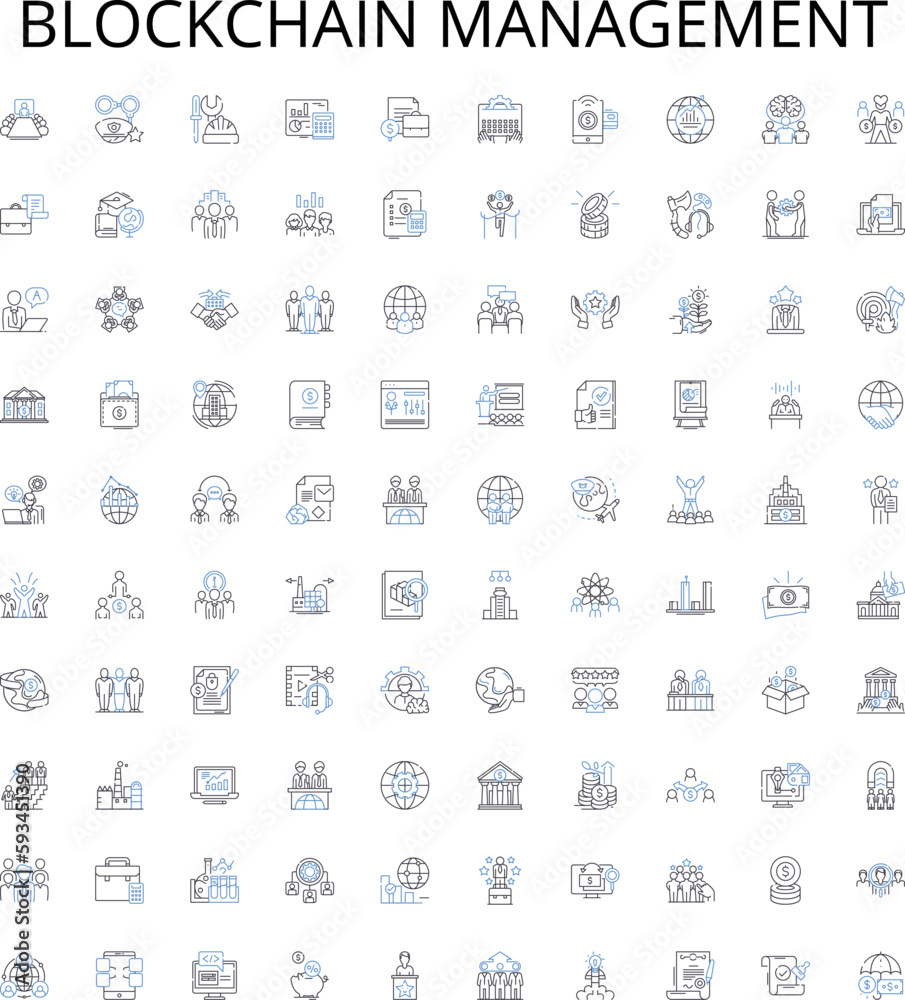 Blockchain management outline icons collection. Blockchain, Management, Cryptocurrency, Data, Security, Mining, Transactions vector illustration set. Development, Network, Smart linear signs Blockchain management outline icons collection. Blockchain, Management, Cryptocurrency, Data, Security, Mining, Transactions vector illustration set. Development, Network, Smart linear signs