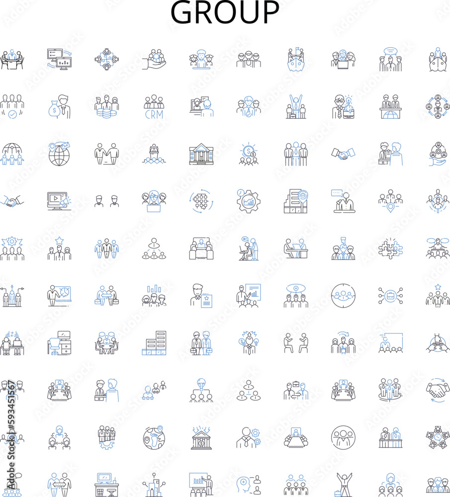 Group outline icons collection. Cluster, Gathering, Collection, Assembly, Congregation, Squad, Pack vector illustration set. Flock, Band, Conglomerate linear signs Group outline icons collection. Cluster, Gathering, Collection, Assembly, Congregation, Squad, Pack vector illustration set. Flock, Band, Conglomerate linear signs