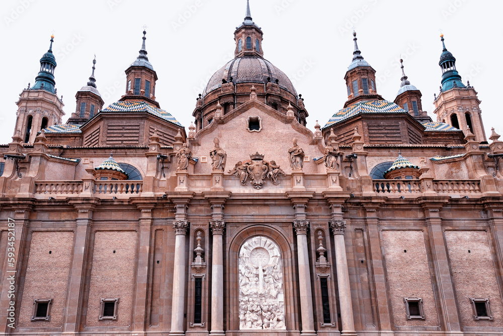 Catedral-Basílica de Nuestra Señora del Pilar de Zaragoza, Cathedral-Basilica of Our Lady of the Pillar, facade from  seen from Calle Alfonso I, Zaragoza, Aragón, Spain, Europe