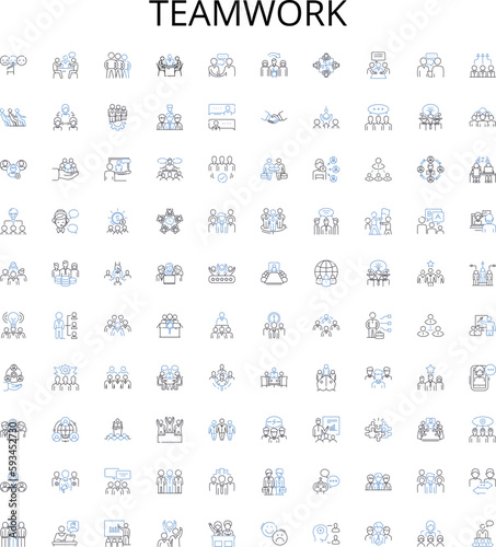 Teamwork outline icons collection. Cooperation, Collaboration, Shared-goals, Fellowship, Union, Alliance, Unity vector illustration set. Solidarity, Coordination, Networking linear signs