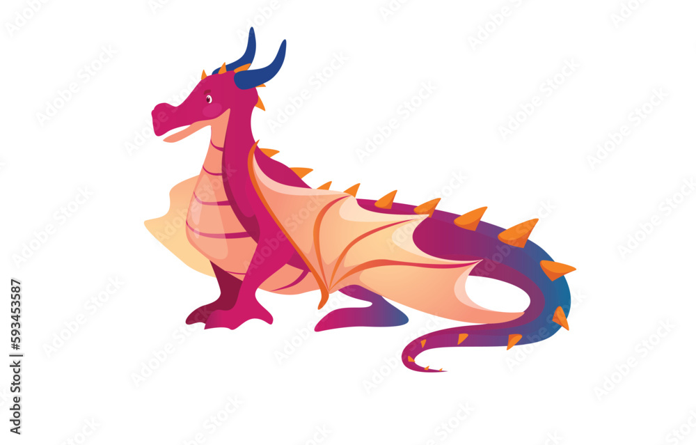 Concept Dragon. The illustration is a flat vector design of a cute cartoon dragon. The concept is fun, with vibrant colors and simple lines giving the design a playful feel. Vector illustration. Concept Dragon. The illustration is a flat vector design of a cute cartoon dragon. The concept is fun, with vibrant colors and simple lines giving the design a playful feel. Vector illustration.