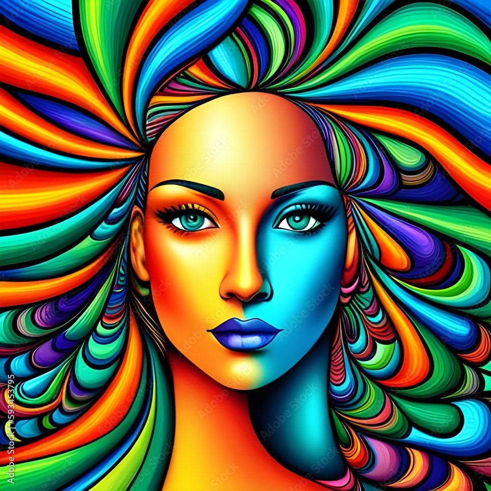 A painting of a woman, pop art painting by Paul Bodmer, psychedelic art