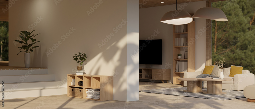 Obraz premium Modern luxury spacious living room interior design with home decor