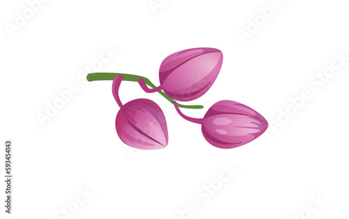 Concept Jungle botany plant branch flower. This illustration is a flat vector design of a beautiful pink orchid. The plant is shown in a cartoon style with a cute design. Vector illustration.