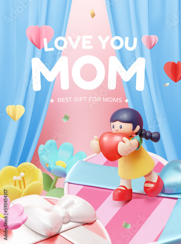 3D cute mother's day poster