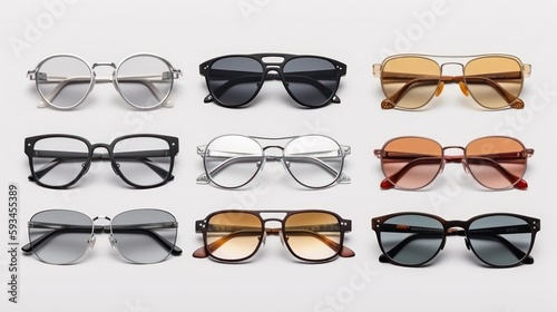  Elevate Your Style: A Stunning Set of Glasses and Sunglasses on a White Background Generative Ai