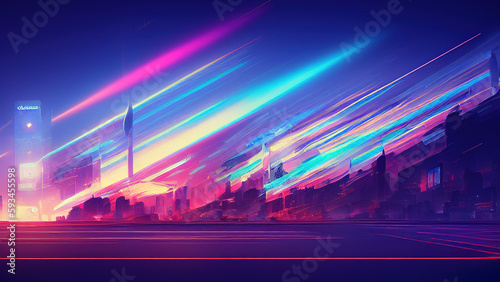 Motion Blurred Urban Skyline Desktop Wallpaper, AI