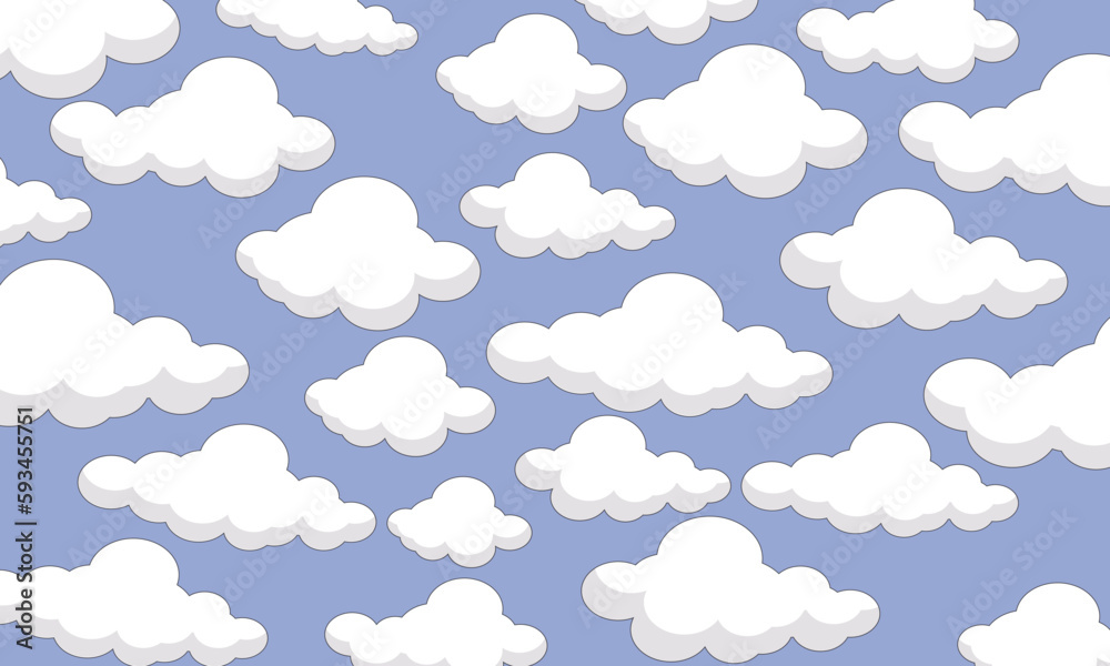 Clouds seamless pattern, white cloudy blue background