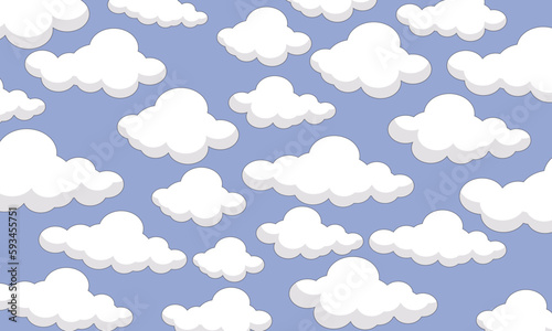 Clouds seamless pattern, white cloudy blue background