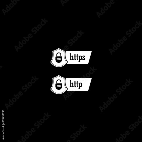 HTTP and HTTPS protocols on shield icon isolated on dark background