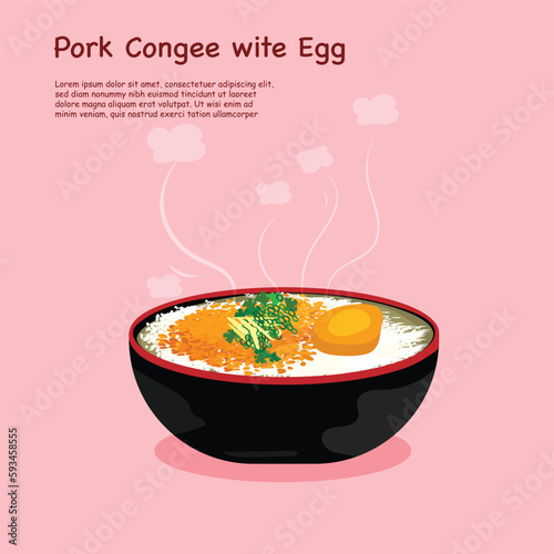 congee illustration with egg and minced pork Stock Illustration