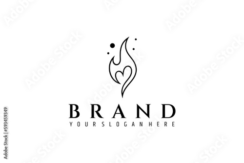 Flame logo with heart combination in linear design style