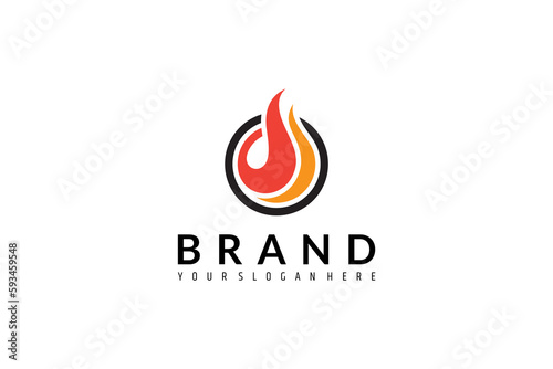 Flame logo design with Letter O in flat design