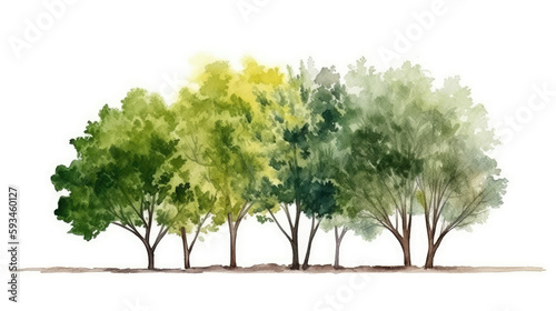 Vector watercolor of tree side view isolated on white background 