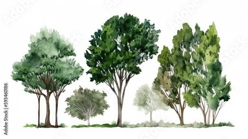 Vector watercolor of tree side view isolated on white background for landscape 