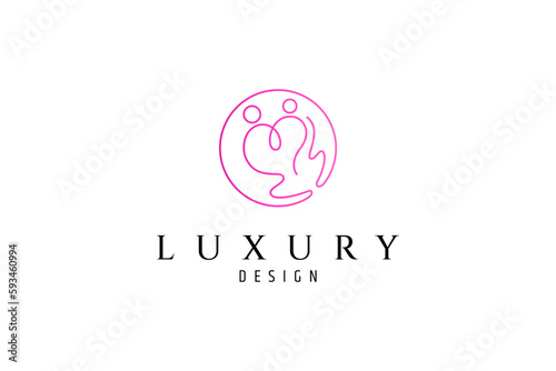 Caring logo, with heart and hand symbol in continuous line design concept