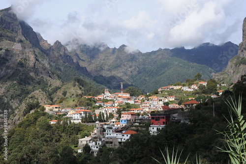 Beautiful natural landscape of Valley of Nuns (Curral das Freiras) with a scenic village in a mountain valley on the island of Madeira, Portugal, Europe