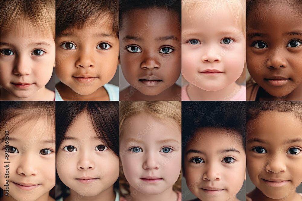 A collage of diverse children's faces, representing different cultures and ethnicities. Concept of inclusivity and acceptance. AI Generated. A collage of diverse children's faces, representing different cultures and ethnicities. Concept of inclusivity and acceptance. AI Generated.