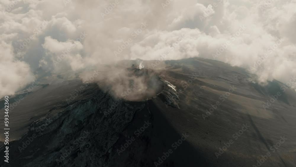Aerial of Smoke Over the Crater Of Fuego Volcano In Guatemala.