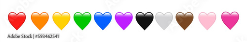 Iphone Whatsapp Heart Emojis set. Sparkling, growing, two Hearts, beating, revolving, broken, mending, heart exclamation, red, orange, yellow, green, blue, purple, brown, black, and white emoji.vector