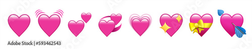 Pink hearts emojis. Love Hearts emoji. Isolated. Vector illustration.