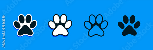 Different animal paw print vector illustrations, blue background.