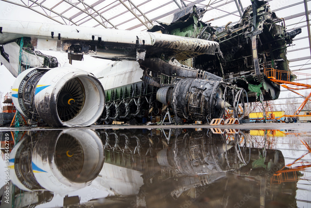 Debris of ukrainian airplanes destroyed at Hostomel airfield