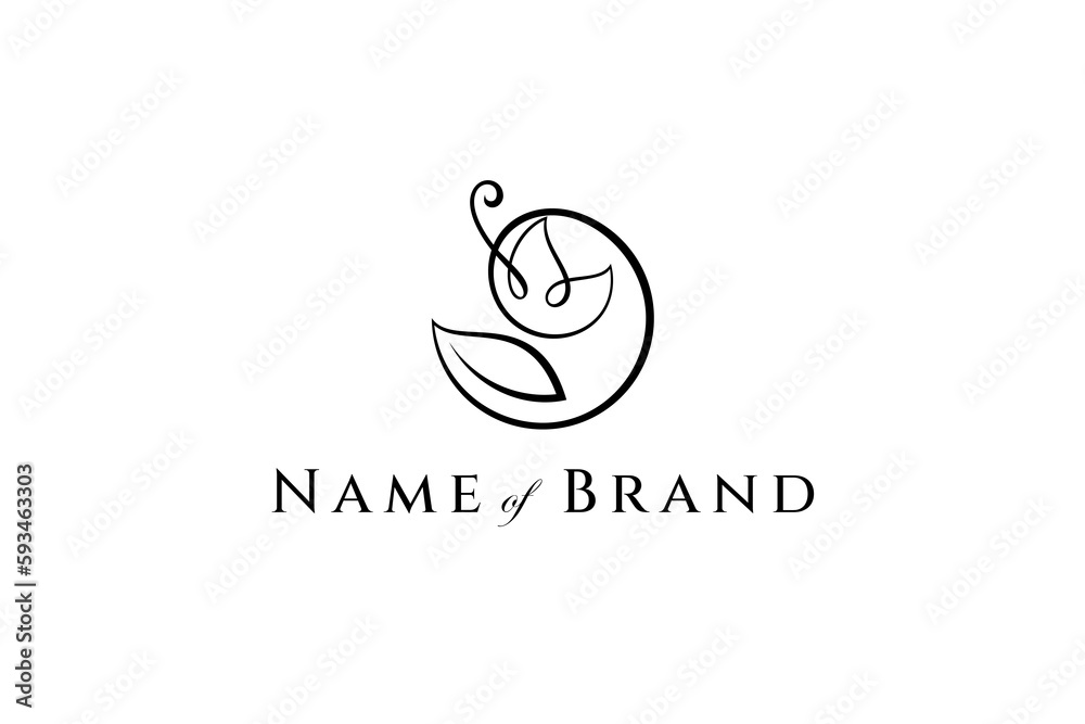 Fototapeta premium Beautiful butterfly logo flying with leaves in one continuous line design style