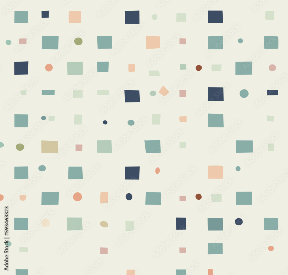 Pastel messy rectangle background of squares and dots. festive seamless pattern