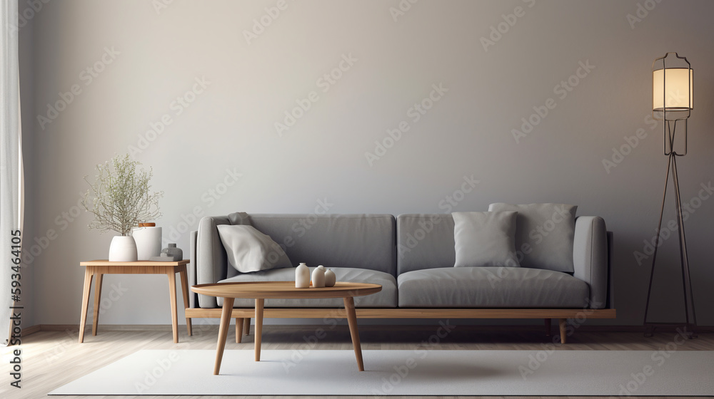 Fototapeta premium Simple minimalist modern living room, cozy, comfortable, and elegant for house and apartment, good interior.