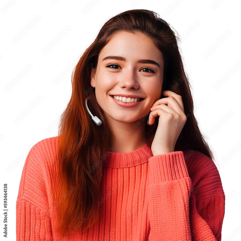 young woman enjoying great sound in new headphones sings loudly, over transparent background young woman enjoying great sound in new headphones sings loudly, over transparent background