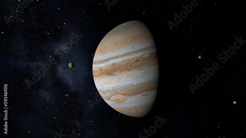 Fototapeta Naklejka Na Ścianę i Meble -  Space probe flying near Jupiter. Space exploration. 3D illustration.