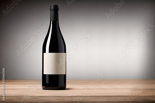 Black Glass wine bottle mockup, studio shoot, good lighting, white sticker label black seal cover, marketing and product presentation.