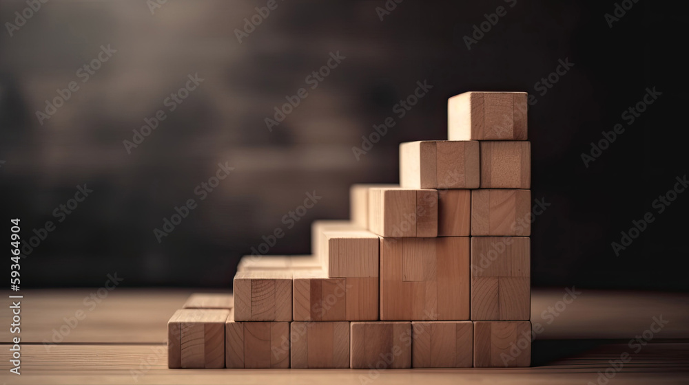 Wooden block in a business and investment growth concept with Generative AI Technology Wooden block in a business and investment growth concept with Generative AI Technology