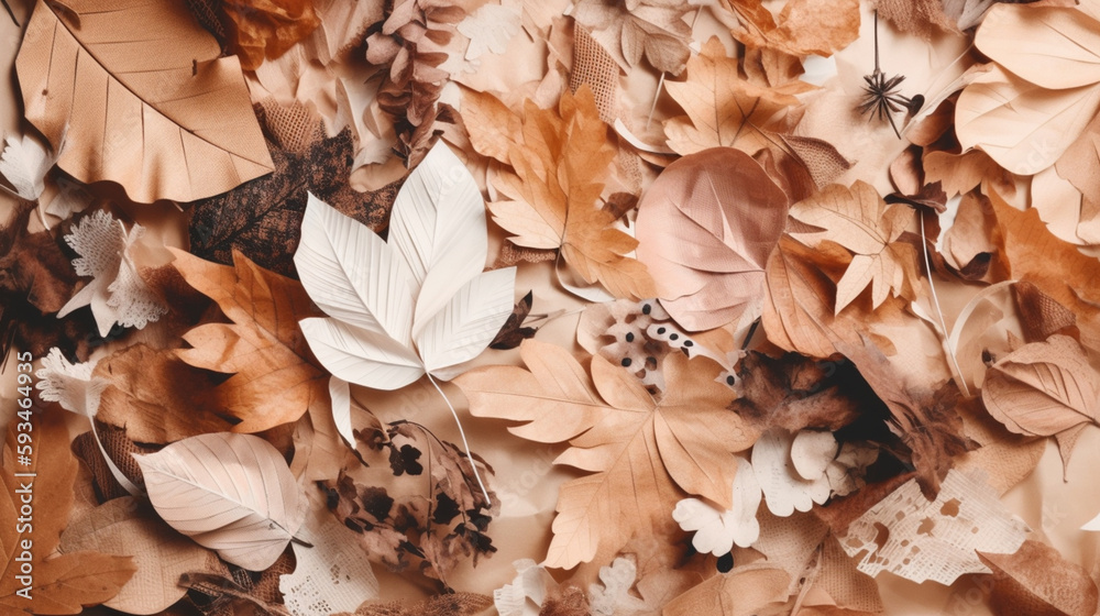 Creative fall atmosphere art mood board. Handmade collage made of magazines and autum leaves cut clippings. Mixed texture background with space for text. Beige, brown and taupe colors. Creative fall atmosphere art mood board. Handmade collage made of magazines and autum leaves cut clippings. Mixed texture background with space for text. Beige, brown and taupe colors.